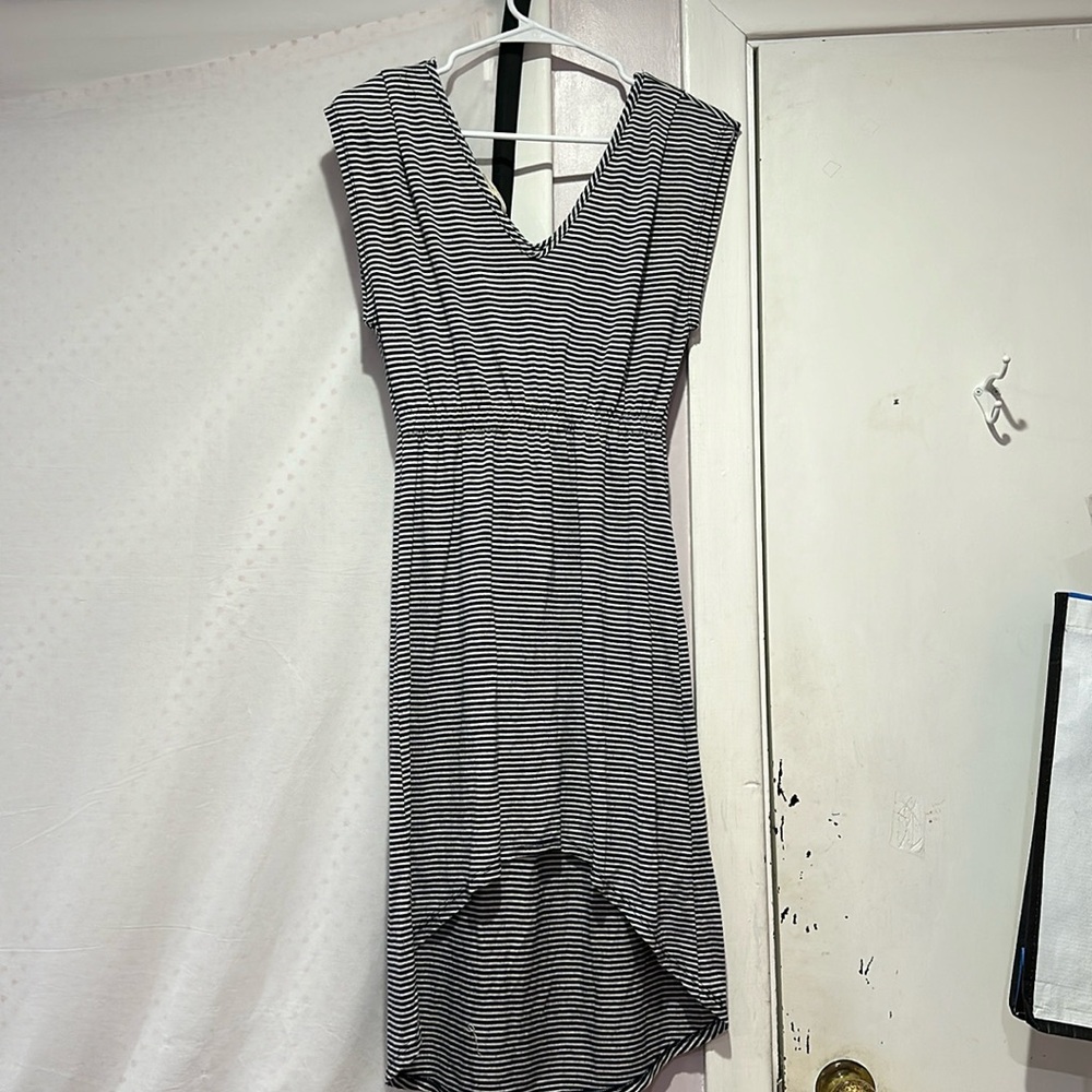 Extra small dress, striped, navy blue and white.